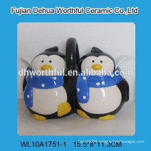 Promotional ceramic spice jar with penguin figurine